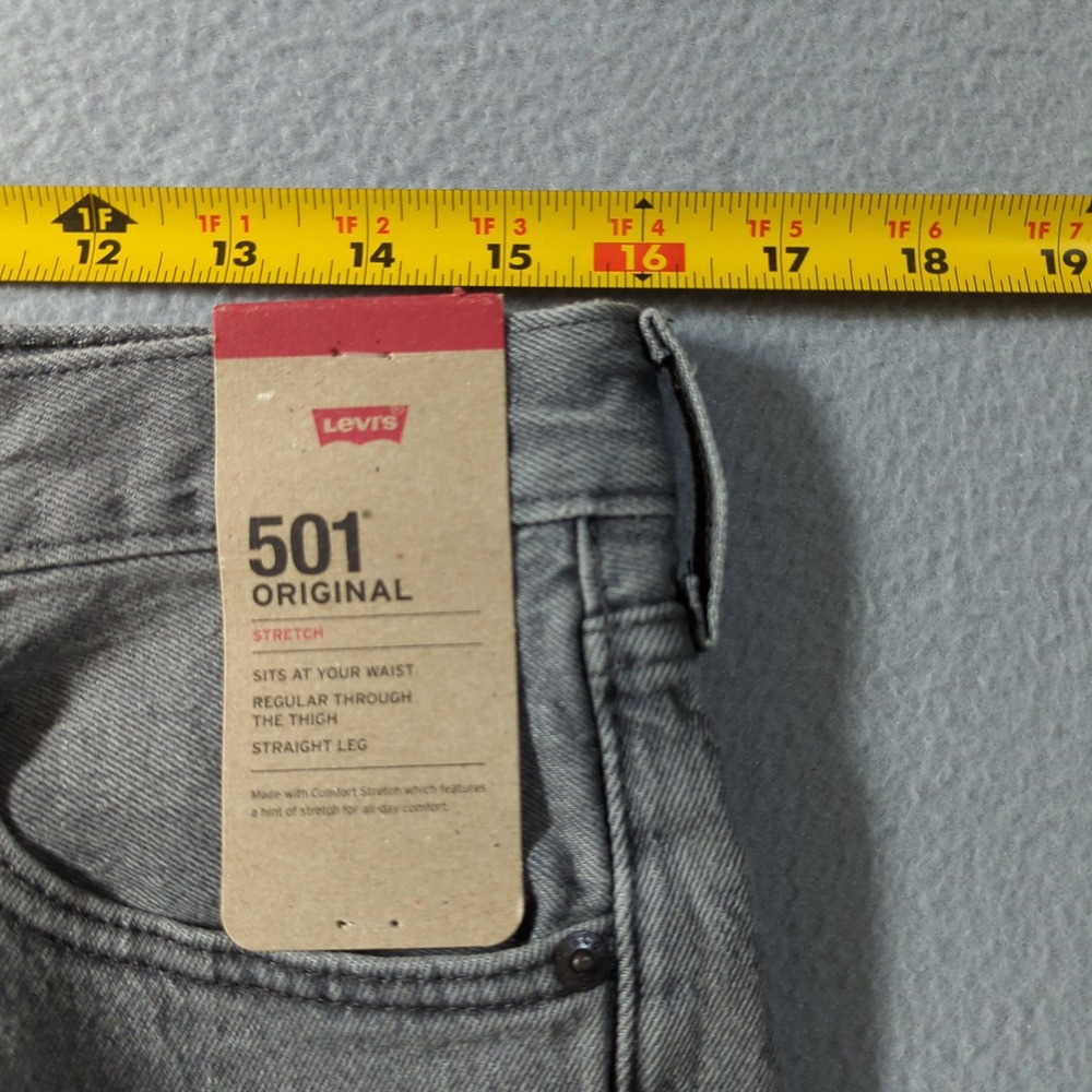 Levis 501 Original Stretch Mens Grey Straight Leg Button Fly Jeans 32x34 NWT - Picture 10 of 11